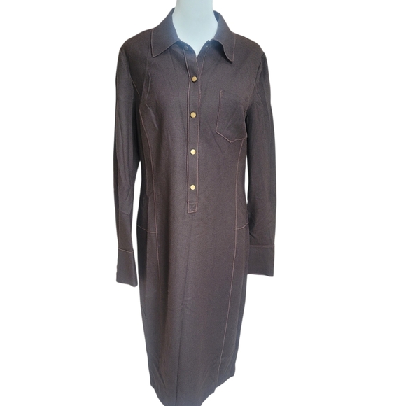 *NWT* Magaschoni Stylish Brown Long Sleeve Dress Size 10 Orig $400 - Picture 2 of 12